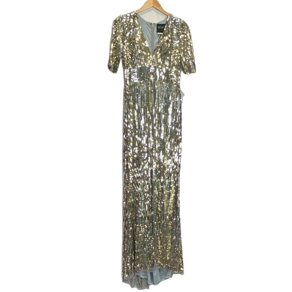 Mac Duggal Sequined Short Sleeve Evening Gown - Picture 2 of 16